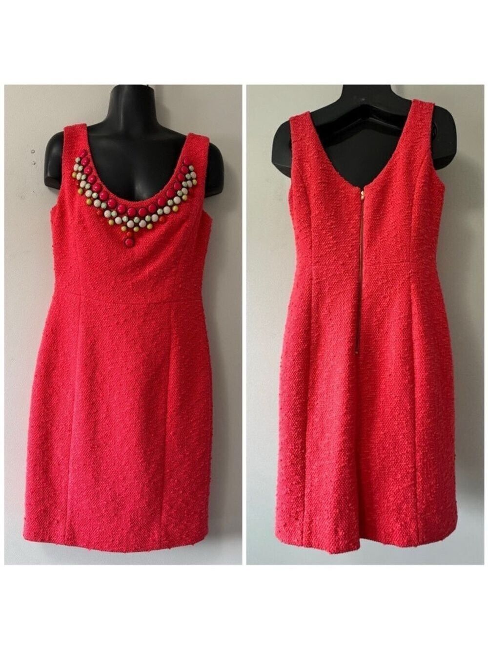 Milly  of New York Beaded Coral Orange Sleeveless Boucle Textured cocktail SZ 6